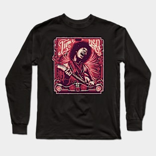 tshirt mug, sticker, print,  of Jimi Hendrix in Velved red colors, on stage Long Sleeve T-Shirt